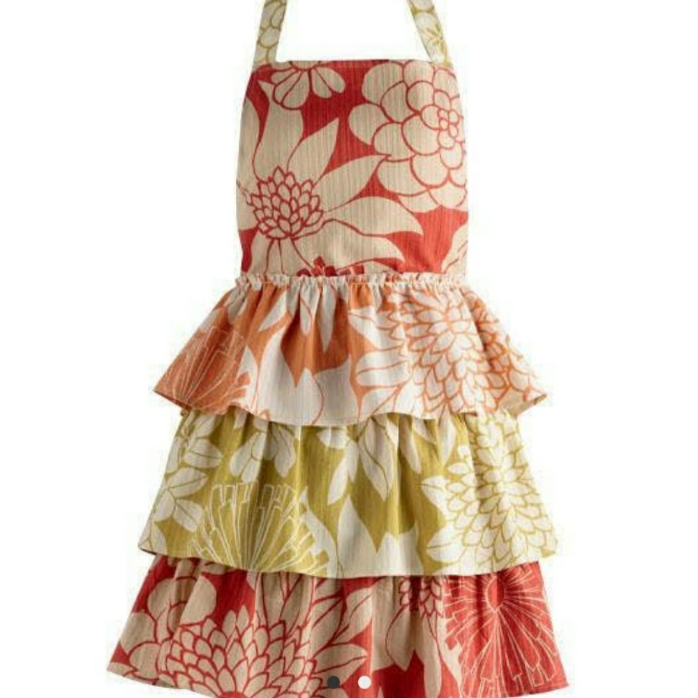 Vintage Tropical Apron With Ruffles